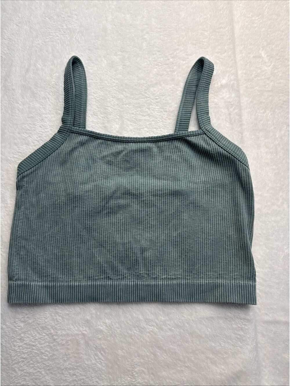 Colsie Green/Blue Solid Ribbed Square Neck Cropped Tank Top Women's M